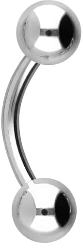 PIERCINGLINE Piercing banane en acier chirurgical - 2 boules - Barre incurvée pour sourcils, intimes, poitrines, oreilles, etc. - Tailles et couleurs au choix