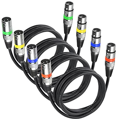 4 Pack 3 Pin DMX Cable - 3m/10ft Female to Male XLR, Mic Leads for Stage Lights or DJ Mixer System
