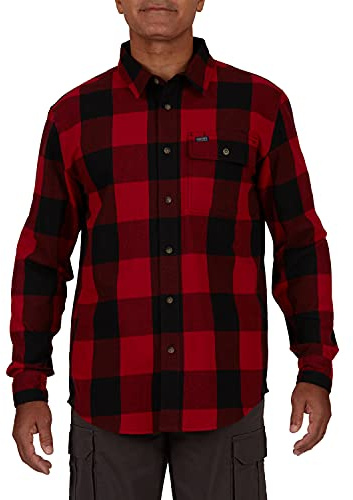 Smith's Workwear Camisa de Franela de Bolsillo Buffalo para Hombre, Rojo/Negro-503, Medium