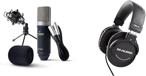 Marantz Professional MPM1000 + Auriculares HDH40 de M-Audio - Мicrófono de Condensador con Soporte y Cable XLR con Auriculares de Estudio de diseño Cerrado para grabación y monitorización en Estudio