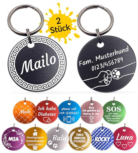 Unikat Branding | 2 Pezzi Medaglietta Cane Personalizzata | per Cani e Gatto | Targhetta Cane Con Incisione su entrambi i lati | Medagliette personalizzate | Medaglia rotondo | fucsia | 30 mm