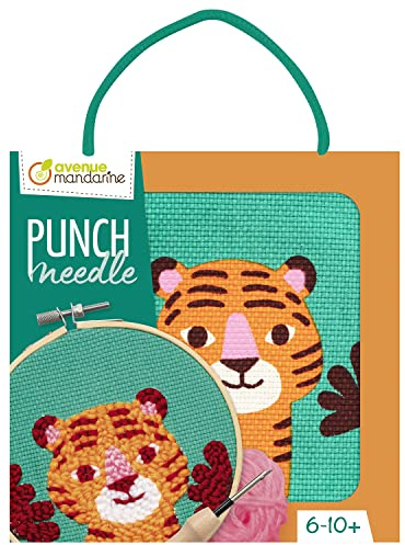 My Mandarine KC151C - Un Kit Punto Croce per Bambini Punch Needle - quadretto 18x18 cm - a Partire dai 6 Anni - Tigre