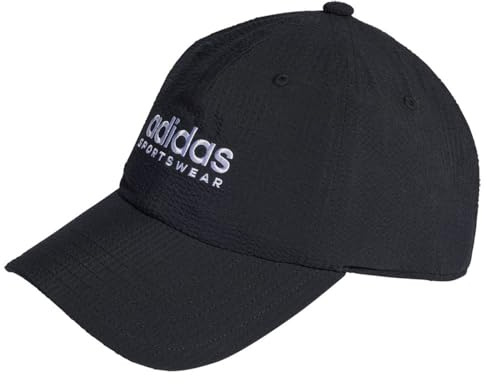 adidas Unisex Seersucker Dad Cap, Black/White, XS
