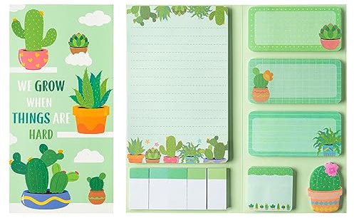 Lot de 550 feuilles de notes autocollantes en forme de cactus positif, « We Grow When Things are Hard » - Pour enfants, enseignants, étudiants, bureau, école, cadeau