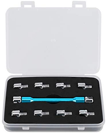 Hapivida Juego de Llaves para Radios de Motocicleta, Cabeza de Llave Dinamométrica para Radios de Rueda de Bicicleta de Cross 10 Tamaños 5.0‑6.8mm Juego de Llaves Inglesas CNC con Herramienta(Azul)