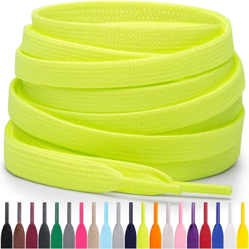 Miscly Flache Schnürsenkel, in verschiedenen Längen und Farben erhältlich (91 cm, Neongrün/Gelb)