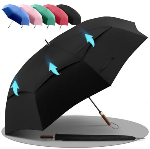 LOGAN & BARNES Stockschirm sturmfest [Ø120 cm] mit hochwertigem Echtholzgriff - XXL Regenschirm für 2 Personen - Regenschirm Groß - Modell CHICAGO