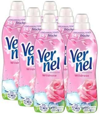 VERNEL Wildrose Weichspüler 6x 39 WL (234 Waschladungen), Wäscheduft für 24 Stunden & 7 Tage langanhaltende Frische mit einzigartiger Duft-Technologie, recycelbare Flasche