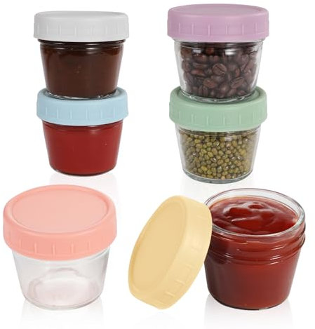 Hniuyun 6 Pack 100 ml Glass Jars, Glass Small Food Storage Container with Lids, Reusable Sauce Containers for Lunch Box Work Trip