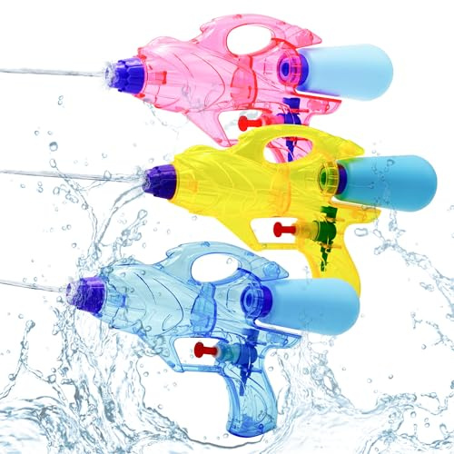 3 Cannoni ad Acqua per Bambini e Adulti, Pistole ad Acqua da 200cc/6m con Grilletto, Super Blaster a Lungo Gaggio per Piscina e Spiaggia, Giocattoli Estivi per Ragazzi e Ragazze (Stile 1)