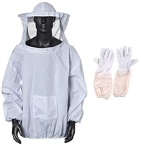XJZHANG Beekeeping Jacket Suit White Jacket Fencing Veil Beekeeping Smock with Bee Gloves for Professional & Beginner Beekeepers