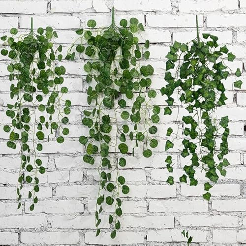 Kunstpflanze Hängend, Hängepflanzen,Künstliche Hängepflanzen, 3 Verschiedene Hängepflanzen, Pflanzen Hängend Plastikpflanzen, Reben Künstliche, für Indoor Outdoor Garten Wanddekoration, 3 Stück