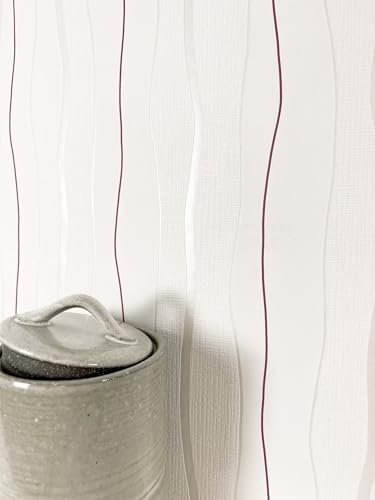 Newroom Papier peint Blanc Vague Intissé - Rayures Rouge Crème Ligne Bandes Moderne