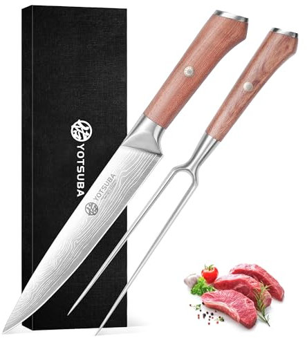 YOTSUBA Messerset 2-Teiliges, Küchenmesserset mit Fleischgabel 17cm & Fleischmesser 20cm, Ultra Scharfes Tranchierbesteck Set, aus hochwertiger deutschem Edelstahl, für Steak, Pute, Schinken, BBQ