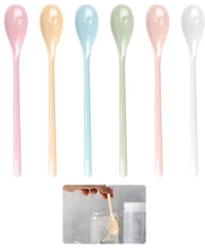 Cucchiaini da Caffè, 6 Pezzi Cucchiaini Lunghi, Cucchiaio Colorato in Plastica Dura, Cucchiaio Lungo per Bambini, Dal Manico Lungo Cucchiaino Di Melamina, Riutilizzabili Cucchiaini Da Uovo 18.5cm