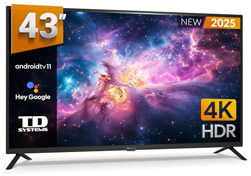 TD Systems - Smart TV 43 Pulgadas 4K Android 11, Google Assistant, Control por Voz, televisión TDT 2025. Televisor con 3 años de Garantia - PRIME43C20GLE