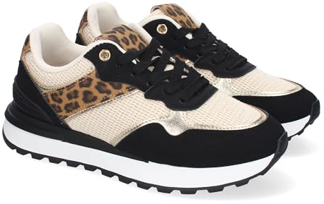 91414 Zapatillas Casual para Mujer, Comdodas y Elegantes, Diseno Moderno Calado, Bicolor, con Cierre de Cordoneras, Ideales para Primavera-Verano. Negro Talla 37