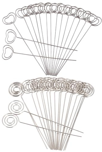 60 Pezzi Clip Memo Metallo, Anello Loop Porta Memo, Genericer Porta Biglietti da Visita, Clip di Portafoto Clip di Numero di Tabella per Matrimonio Festa Decorazione Torta - Forma Rotonda e Cuore