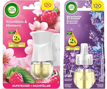 Air Wick Duftstecker Starter-Set Paket inklusive 1 Geräte & 1 x 19ml Kirschblüte & Himbeere Nachfüller & 1 x Bergamotte & Lavendel 19ml Nachfüller