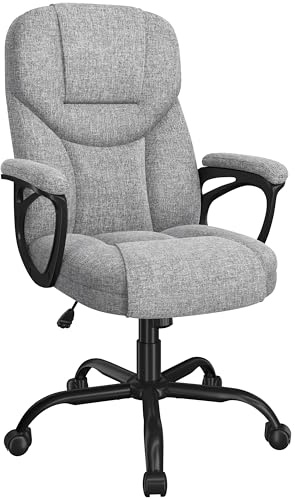 Yaheetech Silla de Oficina de Tela con Respaldo Alto Ergonómico Altura Ajustable Silla de Escritorio Ejecutiva Silla Giratoria Reclinable Sillón Gris