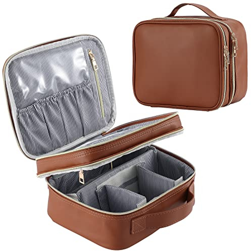 Bolsa Maquillaje Viaje Neceser Maquillaje Organizador vacio Bolsa Cosméticos Mujer Organizador Maquillaje Maletín Maquillaje,Marrón Cuero