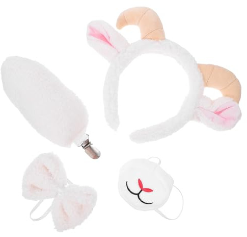JOINPAYA Set Costume Animale per Festa con Fascia Orecchie Agnello Bianco e Coda in Fibra di Poliestere Resistente per e Adulti, per Attività Scolastiche e Compleanni