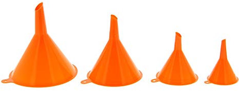 XLTECH 300604 - Juego de 4 embudos. Ø 50/75/100/120 mm Resistentes a aceites e hidrocarburos, Naranja|Yellow|Peach
