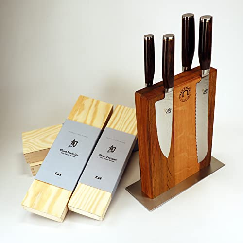 Palatina Verkstad ® | KAI Shun Tim Mälzer knivset | Handgjorda magnetknivblock av ek | + 4 ultravassa japanska damaskknivar (TDM-1701,1702, 1705 och 1723) | VK: 1029, - €