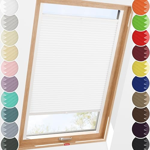 Schuette® Dachfenster Plissee mit Bohren zum Anschrauben ● Thermo Kollektion: White Day (Weiß) ● 70-79 x 80-99cm (Breite x Höhe) ● Suprafix Faltrollo Befestigung ● Bequeme Rollo