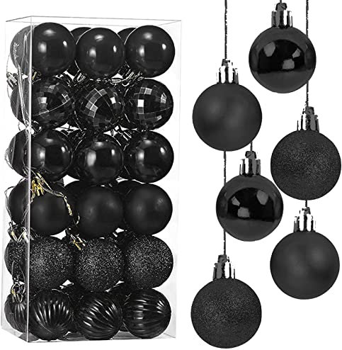 Taeku Weihnachtsdeko Weihnachtskugeln, 4CM 36 Stück Weihnachtsbaumschmuck Set Kunststoff Baumschmuck Christbaumkugeln Ornamente für Dekoration (Schwarz)