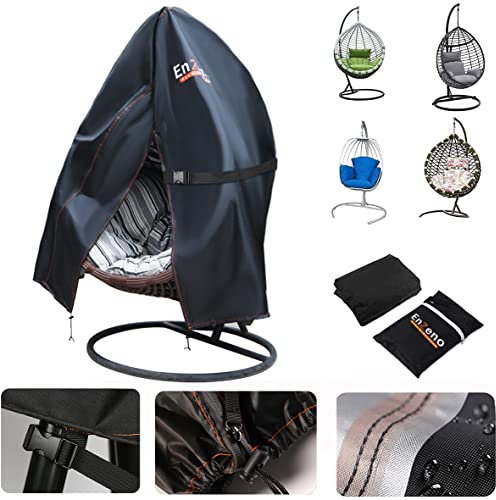 Enzeno Ei Patio Hängesessel Abdeckung Outdoor Swing Egg Chair Cover Wasserdicht Anti-Staub mit Reißverschluss 210D Oxford Stoff Veranda Garten Rasen Stuhl Schutz Möbel Zubehör 115 x 190 cm (schwarz)
