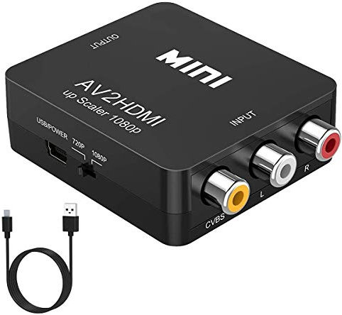 XYvee RCA zu HDMI Konverter, 1080P Mini Video Audio Konverter, AV zu HDMI kompatibel mit PAL/NTSC für TV PC PS3 PS2 STB Xbox VHS VCR Blue-Ray DVD Wii