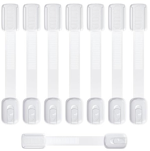 ECHOCUBE Bébé Sécurité Verrouillage, Lot de 8 Sécurité Placard Enfants Serrures avec adhésif 3M, Bébé Sécurité Serrures pour armoires, tiroirs, réfrigérateur, toilettes sans perçage (Blanc)