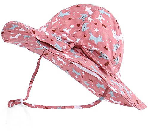 LACOFIA Cappellino Estivo da Sole per Neonata UPF 50+ Cappello da Pescatore per Bambina Berretto Mare con Sottogola Regolabile Animale Rosso 2-5 Anni