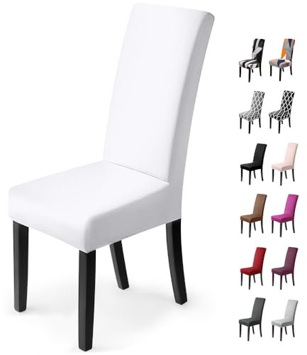 Stuhlhussen 6 Stück,Stretch-Stuhlbezug elastische Moderne Husse Elasthan Stretchhusse Stuhlbezug Stuhlüberzug . bi-Elastic Spannbezug, sehr pflegeleicht und langlebig Universal ( 6 Stück,Weiß)