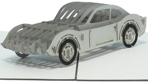 LINPOPUP, Pop up-kort, bil, födelsedag, 3D popup-kort, bil, gratulationskort, körkort, kupong för bil (silver)
