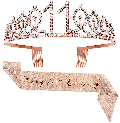 Abeillo Couronne et Écharpe 11ème Anniversaire pour Fille - Déco Fête 'It's My 11th' - Cadeau 11 Ans