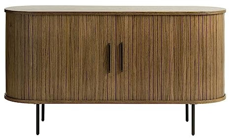 Trendstore Uriel Sideboard in Lamellenoptik, Schiebetüren, moderner Retrolook, Lamellen-Design, Metallakzente, 2 Einlegeböden, praktische Metallfüße, Wohnzimmer, Lamellen Eiche Furnier Smoked, 140