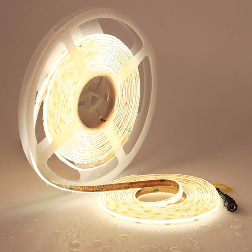 TOPAI Striscia LED COB 10 Metri Bianco Naturale Impermeabile, Strip LED 24V 4000K Esterno Alta Luminosità CRI>93, 384LED/M Strisce LED Adesiva Tagliabile Flessibile Per Casa Camera Cucina