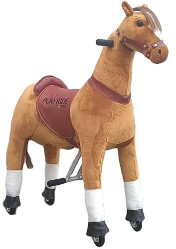 FINOOS Pony Ride Cheval à Bascule - Peluche sur Roues - Inline - Poney - Cheval - Équitation - Peluche - MyPony - Cheval d'équitation pour Enfants - Brun (Small - 3-6 Ans)