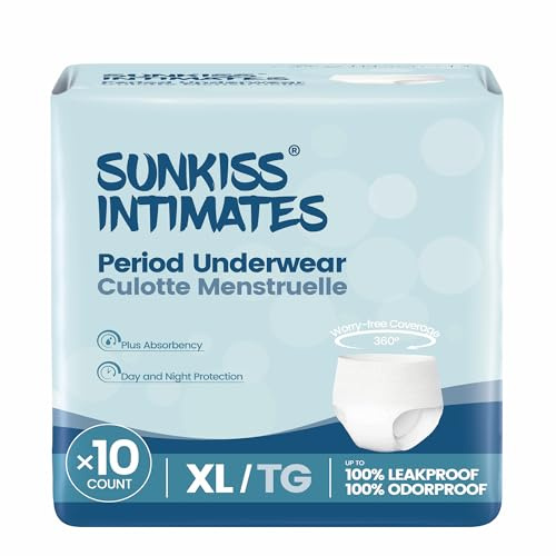 SUNKISS INTIMATES Disposable Period Pants for Women with Heavy Flow, Unscented Postpartum Underwear, White, XLarge, 10 Count