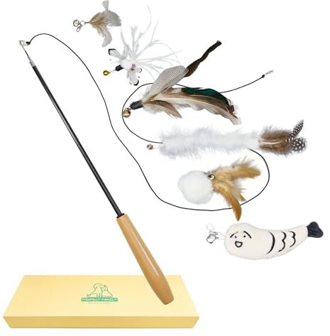 Pawfect Family® Interaktives Federspielzeug Set für Katzen (SchneefallSeide, 40-102 cm)