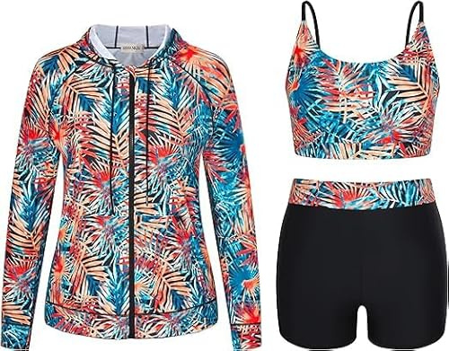 Hanna Nikole Traje de baño de tres piezas para mujer de talla grande con mangas largas Tankini, azul verde, 50 Große Größen