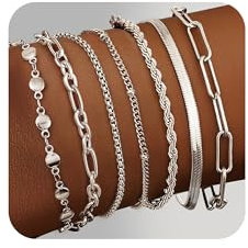 Adramata 7Pcs Armband Damen Edelstahl Ketten Armbänder Set 14K Vergoldet Armbander Twist Schlange Armkette Damen CZ Verstellbar Armband Set Charm Armband Silber Rosegold Gold Armband für Damen Frauen