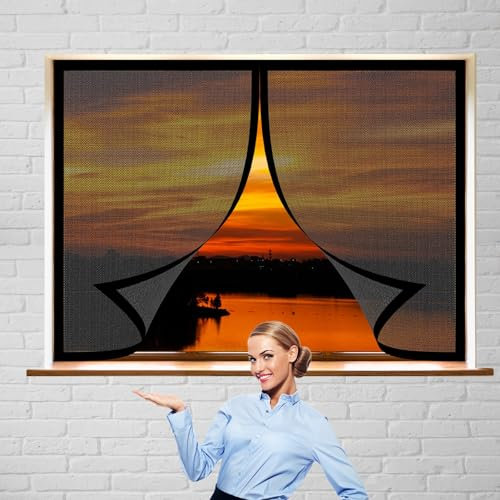 Mosquito Net Window Fly Screen 128 x 185 cm(50 x 73inch) Mosquito Net for Windows Mosquito Bug Protection Without Drilling Easy to Install Insect Mosquito Net Fly Screens for Windows, Black
