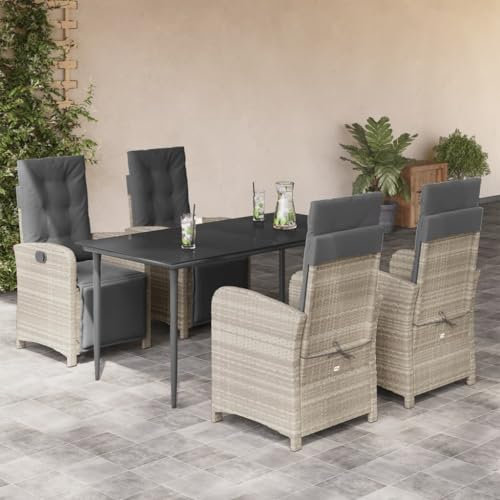 Keyroto Rattan trädgårdsmöbler set med 4 trädgårdsstolar hög rygg justerbar trädgård matsal grupp 4 personer sittgrupp utomhus polyrattan sittgrupp sittgrupp terrassmöbler utomhus-ljusgrå 5 delar – 3