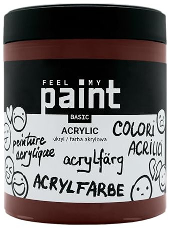 FeelMyPaint Acrylfarbe 500ml Braun, Verbrannte Umbra, Burnt Umber, Mars Brown, PBr6. Hochpigmentierte Farbe zum Malen auf Leinwand, Papier, Stoff, Holz, Glas, Keramik, Metall, Stein