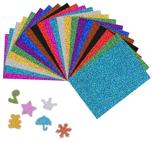 Bunt Glitzer Papier, Glitzerpapier zum Basteln, Glitter Cardstock Papier, Glitzerpapier zum Basteln und Gestalten, Glitzerpapier Selbstklebend, Selbstklebender Tonpapier, 10 Farben 22 Blatt 80g/m²
