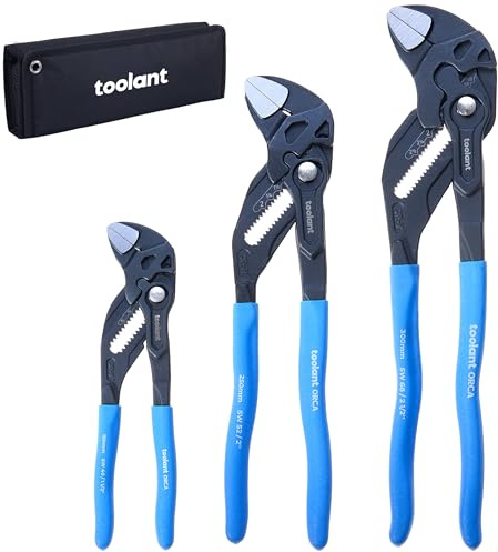 toolant 7/10/12-INCH Plier Wrench, CR-V Construction Adjustable Wrench Set With Pouch, Black Finish Smooth Jaw Pliers, Parallel Jaws, Suitable for All Types of Nuts, Water Pipes, etc