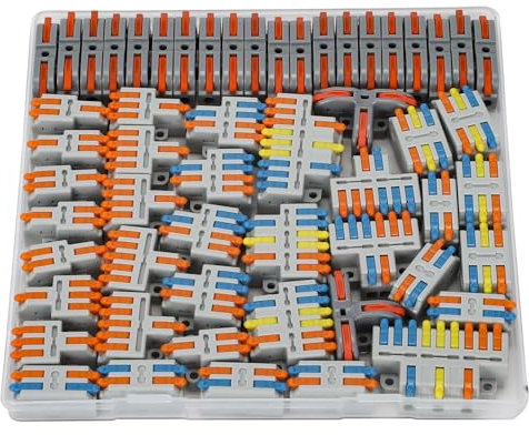 JOYELEC 56 Pezzi Compact Connettore, Miscelazione multipla Morsettiere Connettori Elettrici con Polo,Terminali a Collegamento Rapido,cavi 0.08-2.5(4.0) mm²,250V,32A,allungare cavi e fai da te
